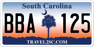SC license plate BBA125