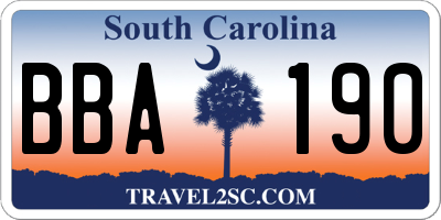 SC license plate BBA190