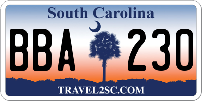 SC license plate BBA230