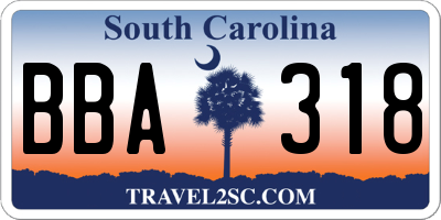 SC license plate BBA318