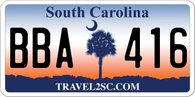 SC license plate BBA416