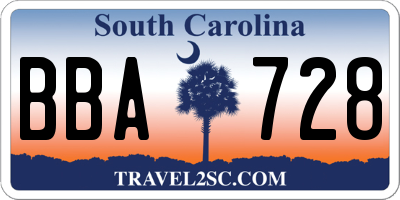 SC license plate BBA728