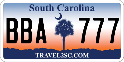 SC license plate BBA777
