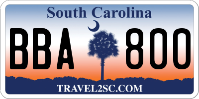 SC license plate BBA800