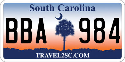 SC license plate BBA984