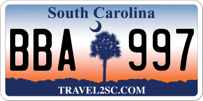 SC license plate BBA997