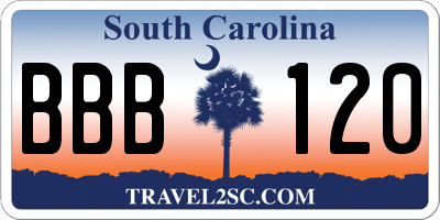 SC license plate BBB120