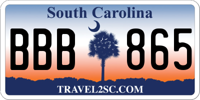 SC license plate BBB865