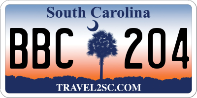 SC license plate BBC204