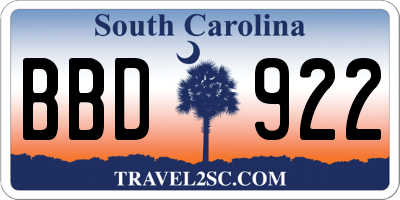 SC license plate BBD922