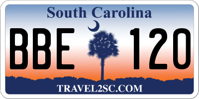 SC license plate BBE120