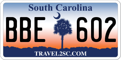 SC license plate BBE602