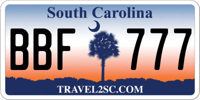 SC license plate BBF777