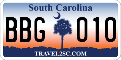 SC license plate BBG010