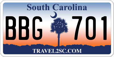 SC license plate BBG701