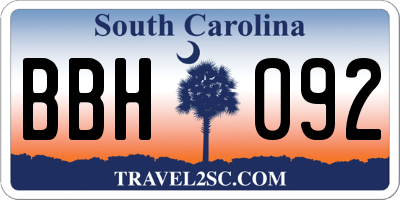SC license plate BBH092