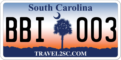 SC license plate BBI003