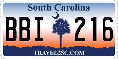 SC license plate BBI216