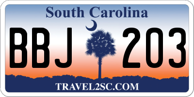 SC license plate BBJ203