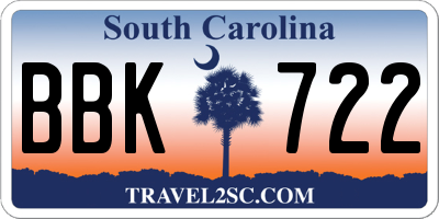 SC license plate BBK722