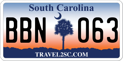 SC license plate BBN063