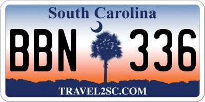 SC license plate BBN336