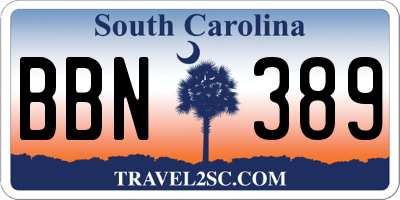 SC license plate BBN389