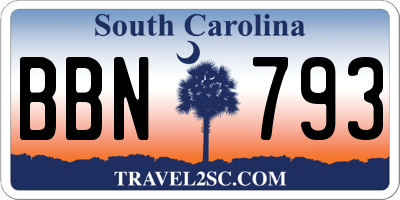 SC license plate BBN793
