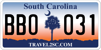 SC license plate BBO031