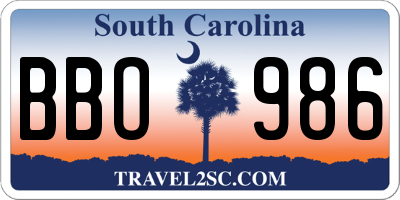 SC license plate BBO986