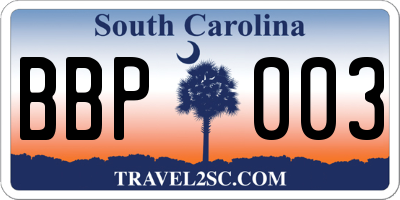 SC license plate BBP003