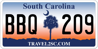 SC license plate BBQ209
