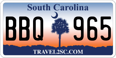 SC license plate BBQ965