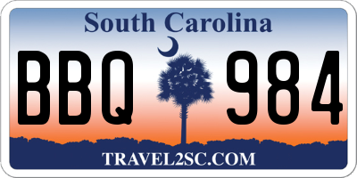 SC license plate BBQ984