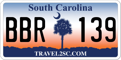 SC license plate BBR139