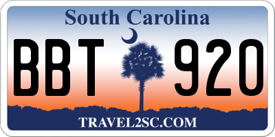 SC license plate BBT920