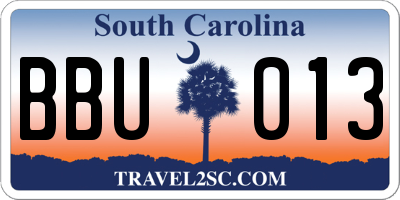 SC license plate BBU013