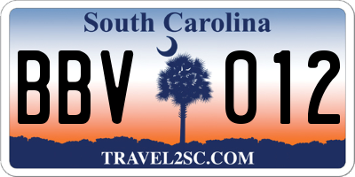 SC license plate BBV012