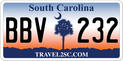 SC license plate BBV232
