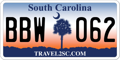 SC license plate BBW062