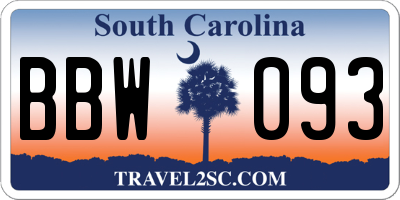 SC license plate BBW093