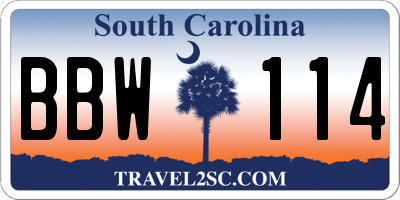 SC license plate BBW114