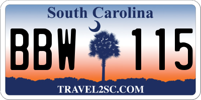 SC license plate BBW115