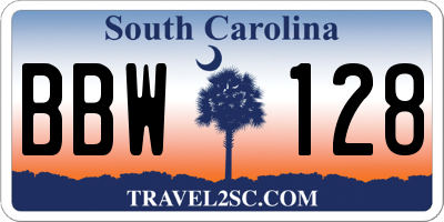 SC license plate BBW128