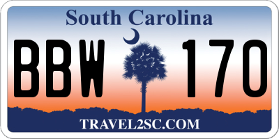 SC license plate BBW170