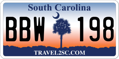 SC license plate BBW198