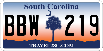 SC license plate BBW219