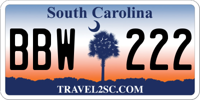 SC license plate BBW222