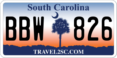 SC license plate BBW826