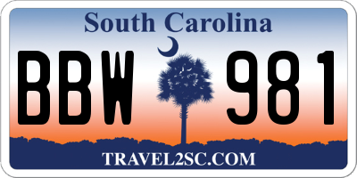 SC license plate BBW981